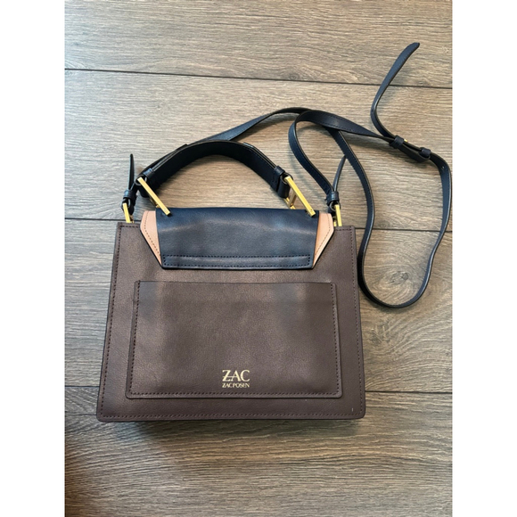 Zac Posen Katie Satchel Crossbody Leather Structured Top Handle Bag Purse Navy - Picture 7 of 16